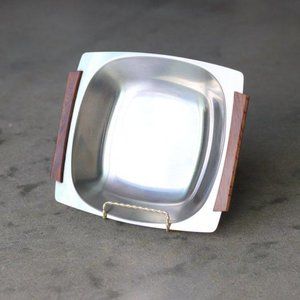 Vintage Mid-Century Modern Danish Stainless Steel Serve Tray With Teak Handles